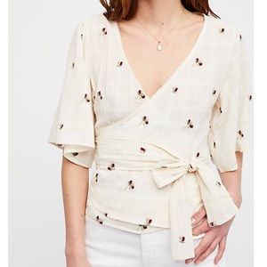 FREE PEOPLE Banaras Cream Gauzy Wrap Top